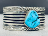 Jonny Nez Vintage Native American Navajo Turquoise Sterling Silver Heavy Bracelet-Nativo Arts