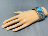 Jonny Nez Vintage Native American Navajo Turquoise Sterling Silver Heavy Bracelet-Nativo Arts