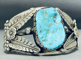 Jose Rojas Vintage Native American Navajo Natural Turquoise Sterling Silver Leaf Bracelet-Nativo Arts