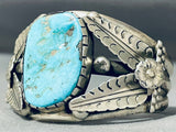 Jose Rojas Vintage Native American Navajo Natural Turquoise Sterling Silver Leaf Bracelet-Nativo Arts