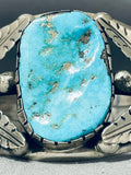 Jose Rojas Vintage Native American Navajo Natural Turquoise Sterling Silver Leaf Bracelet-Nativo Arts