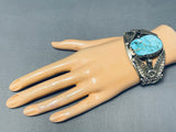 Jose Rojas Vintage Native American Navajo Natural Turquoise Sterling Silver Leaf Bracelet-Nativo Arts