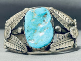Jose Rojas Vintage Native American Navajo Natural Turquoise Sterling Silver Leaf Bracelet-Nativo Arts