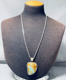 Juan Guerro Vintage Native American Navajo Royston Turquoise Leaf Sterling Silver Necklace-Nativo Arts