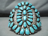 Justin Wilson Vintage Native American Navajo Turquoise Cluster Sterling Silver Bracelet Old-Nativo Arts