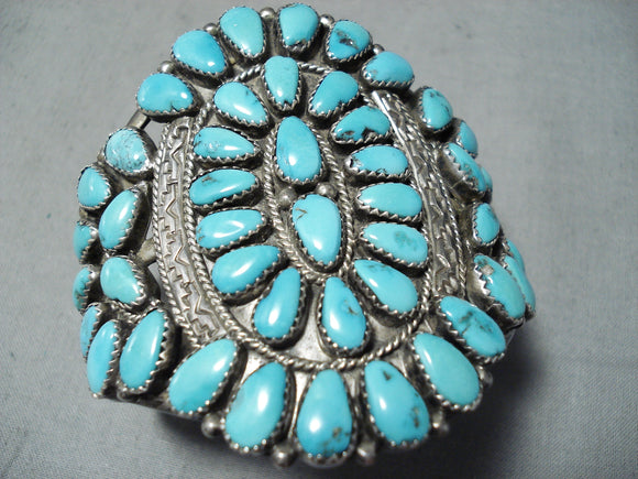 Justin Wilson Vintage Native American Navajo Turquoise Cluster Sterling Silver Bracelet Old-Nativo Arts