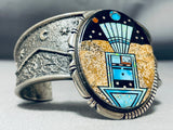 Kachina Master Signed Native American Navajo Turquoise Sterling Silver Heavy Bracelet-Nativo Arts