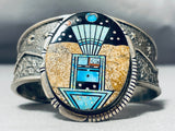 Kachina Master Signed Native American Navajo Turquoise Sterling Silver Heavy Bracelet-Nativo Arts