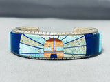 Kachina Sun Native American Navajo Turquoise Sterling Silver Lapis Bracelet-Nativo Arts