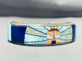 Kachina Sun Native American Navajo Turquoise Sterling Silver Lapis Bracelet-Nativo Arts