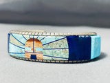 Kachina Sun Native American Navajo Turquoise Sterling Silver Lapis Bracelet-Nativo Arts