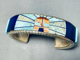 Kachina Sun Native American Navajo Turquoise Sterling Silver Lapis Bracelet-Nativo Arts