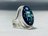 Kenny Bitsie Native American Navajo Jet Sterling Silver Ring Signed-Nativo Arts