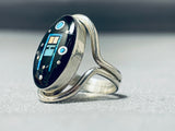 Kenny Bitsie Native American Navajo Jet Sterling Silver Ring Signed-Nativo Arts