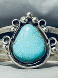Large Teardrop Vintage Native American Navajo #8 Turquoise Sterling Silver Bracelet-Nativo Arts