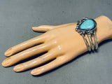 Large Teardrop Vintage Native American Navajo #8 Turquoise Sterling Silver Bracelet-Nativo Arts