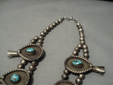 Largest Vintage Native American Navajo Turquoise Sterling Silver Squash Blossom Necklace Old-Nativo Arts