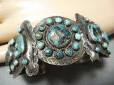 Late 1800's/ Early 1900's Vintage Native American Navajo Turquoise Silver Bracelet-Nativo Arts