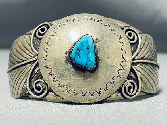 Leaf Shield Vintage Native American Navajo Turquoise Sterling Silver Bracelet-Nativo Arts
