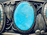 Lester Shabie Vintage Native American Navajo Blue Gem Turquoise Sterling Silver Bracelet-Nativo Arts