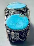Lester Shabie Vintage Native American Navajo Blue Gem Turquoise Sterling Silver Bracelet-Nativo Arts