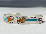 Long Yei Vintage Native American Navajo Turquoise Coral Sterling Silver Bracelet Old-Nativo Arts