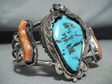 Lucy Gnachu Vintage Native American Zuni Morenci Turquoise Coral Sterling Silver Bracelet-Nativo Arts