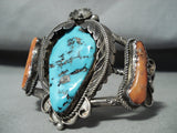 Lucy Gnachu Vintage Native American Zuni Morenci Turquoise Coral Sterling Silver Bracelet-Nativo Arts