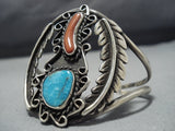 Magnificent Vintage Native American Jewelry Navajo Turquoise Coral Sterling Silver Bracelet-Nativo Arts