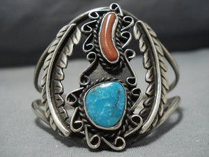 Magnificent Vintage Native American Jewelry Navajo Turquoise Coral Sterling Silver Bracelet-Nativo Arts