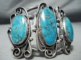 Magnificent Vintage Native American Navajo Blue Diamond Turquoise Sterling Silver Bracelet-Nativo Arts