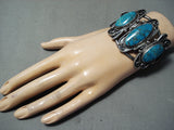 Magnificent Vintage Native American Navajo Blue Diamond Turquoise Sterling Silver Bracelet-Nativo Arts