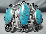 Magnificent Vintage Native American Navajo Blue Diamond Turquoise Sterling Silver Bracelet-Nativo Arts