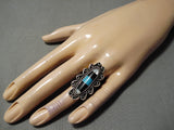 Magnificent Vintage Native American Navajo Inlay Turquoise Jet Sterling Silver Ring-Nativo Arts