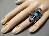 Magnificent Vintage Native American Navajo Inlay Turquoise Jet Sterling Silver Ring-Nativo Arts