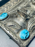 Magnificent Vintage Native American Navajo Morenci Turquoise Sterling Silver Watchband Bowguard-Nativo Arts