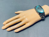 Magnificent Vintage Native American Navajo Pilot Mountain Turquoise Sterling Silver Bracelet-Nativo Arts
