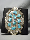 Magnificent Vintage Native American Zuni Sleeping Beauty Turquoise Sterling Silver Bowguard-Nativo Arts