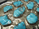 Magnificent Vintage Native American Zuni Sleeping Beauty Turquoise Sterling Silver Bowguard-Nativo Arts
