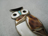 Magnificent Vintage Zuni Native American Owl Sterling Silver Turquoise Pin-Nativo Arts