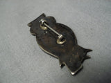 Magnificent Vintage Zuni Native American Owl Sterling Silver Turquoise Pin-Nativo Arts