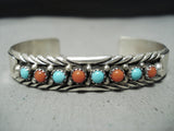 Mark James Vintage Native American Navajo Turquoise Coral Snake Eye Sterling Silver Bracelet-Nativo Arts