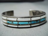 Marvelous Native American Navajo Turquoise, Mother Of Pearl Sterling Silver Bracelet-Nativo Arts