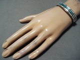 Marvelous Native American Navajo Turquoise, Mother Of Pearl Sterling Silver Bracelet-Nativo Arts