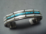 Marvelous Native American Navajo Turquoise, Mother Of Pearl Sterling Silver Bracelet-Nativo Arts