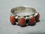 Marvelous Navajo Coral Sterling Silver Ring Native American-Nativo Arts