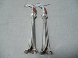 Marvelous Navajo Native American Coral Sterling Silver Blossom Earrings-Nativo Arts