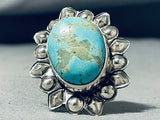 Marvelous San Felipe 8 Turquoise Sterling Silver Repousse Ring-Nativo Arts