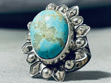 Marvelous San Felipe 8 Turquoise Sterling Silver Repousse Ring-Nativo Arts