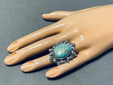 Marvelous San Felipe 8 Turquoise Sterling Silver Repousse Ring-Nativo Arts